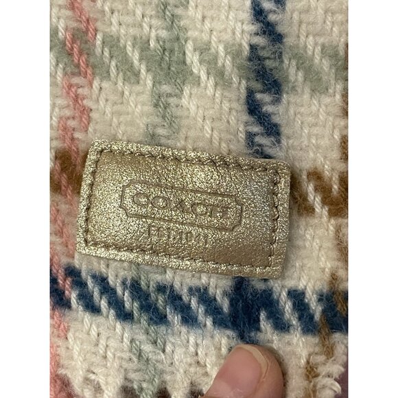 COACH Wool Cashmere Check Pattern Neck Muffler Scarf Self Fringed 9.5" x 65" - Picture 3 of 10